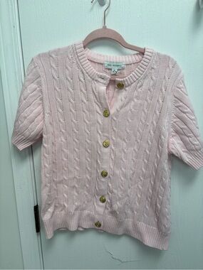 a new day Light Pink Cable Knit Short Sleeve Cardigan with Gold Buttons